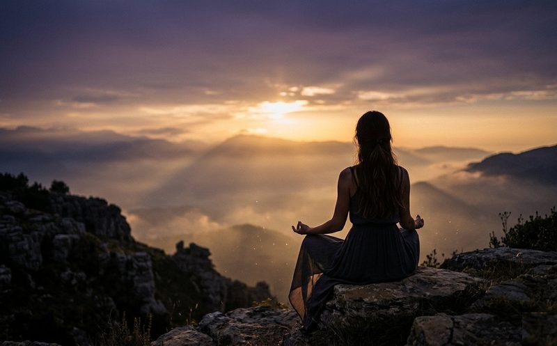 Mujer en meditación al amanecer con incienso para equilibrio emocional